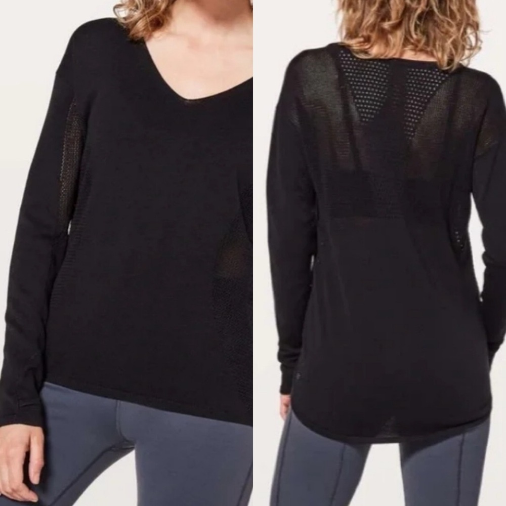 LULULEMON SM/4 or 6 Still Movement Sweater V Neck‎ Lightweight Black